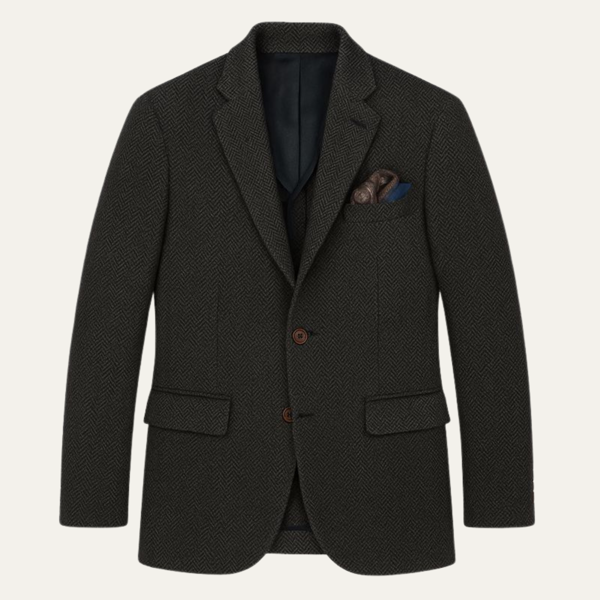 Testaccio Men's Single Breasted Wool Tweed Herringbone Blazer Black