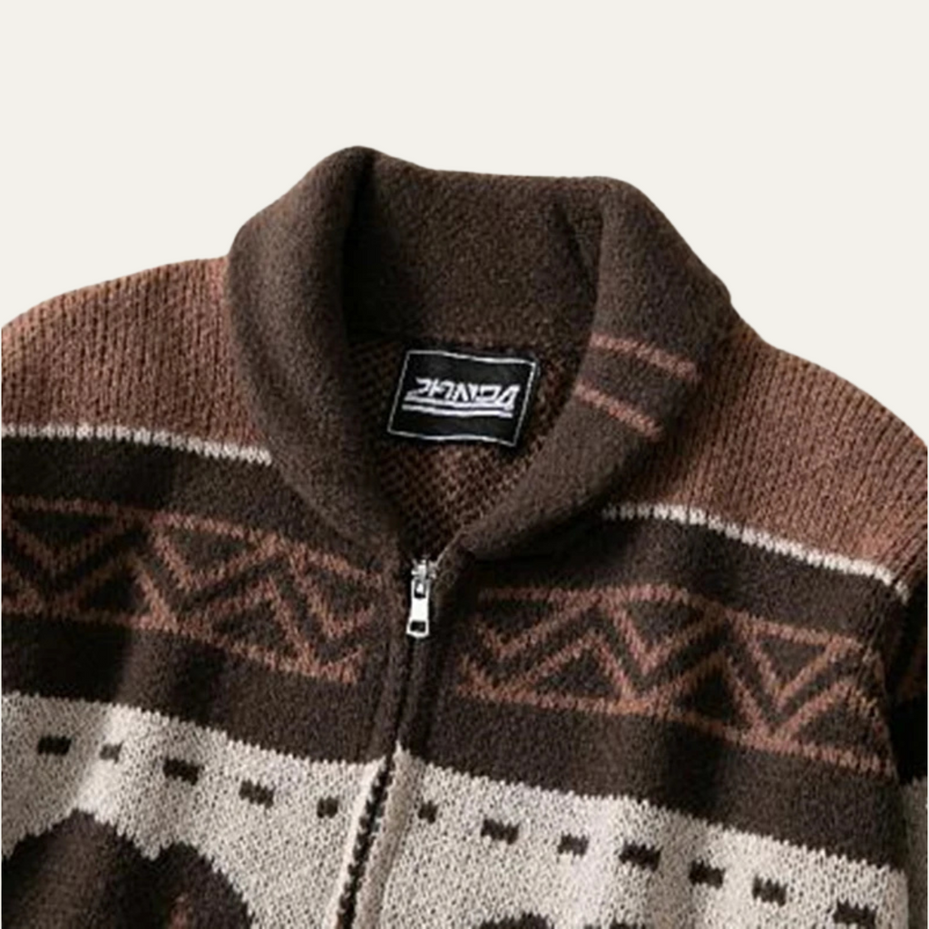 St Andrews Men's Retro Buffalo Print Knit Cardigan, Regular Fit