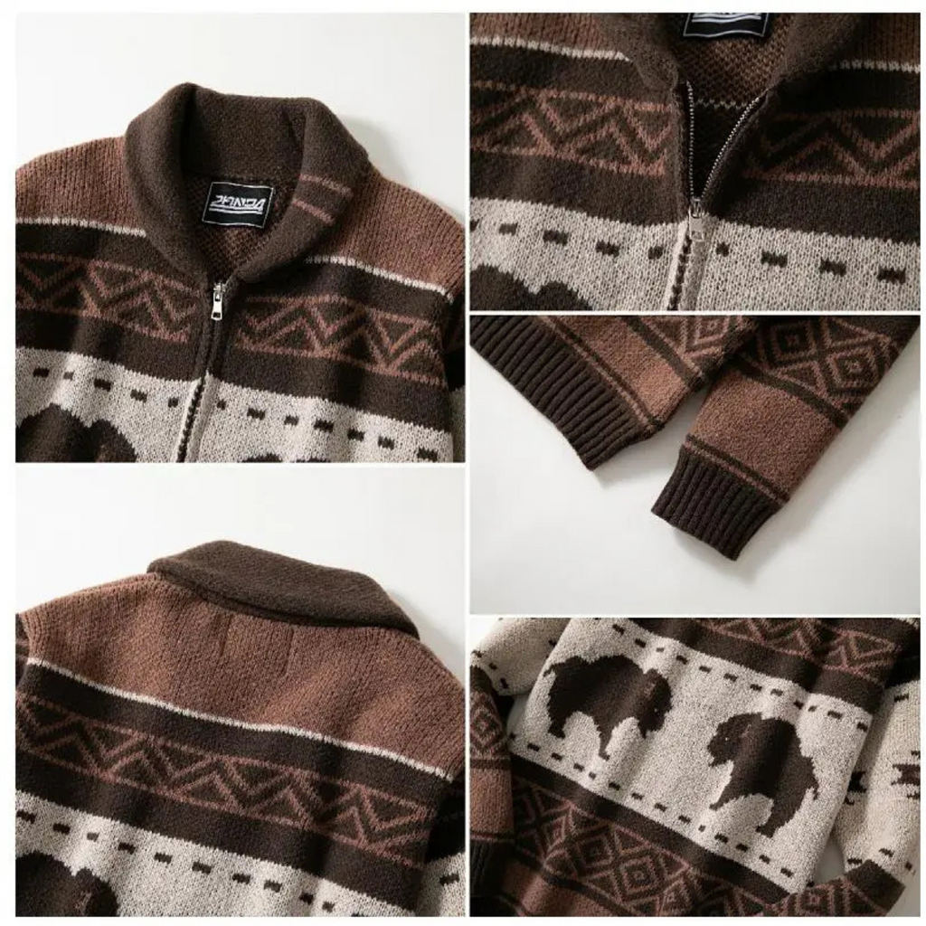 St Andrews Men's Retro Buffalo Print Knit Cardigan, Regular Fit