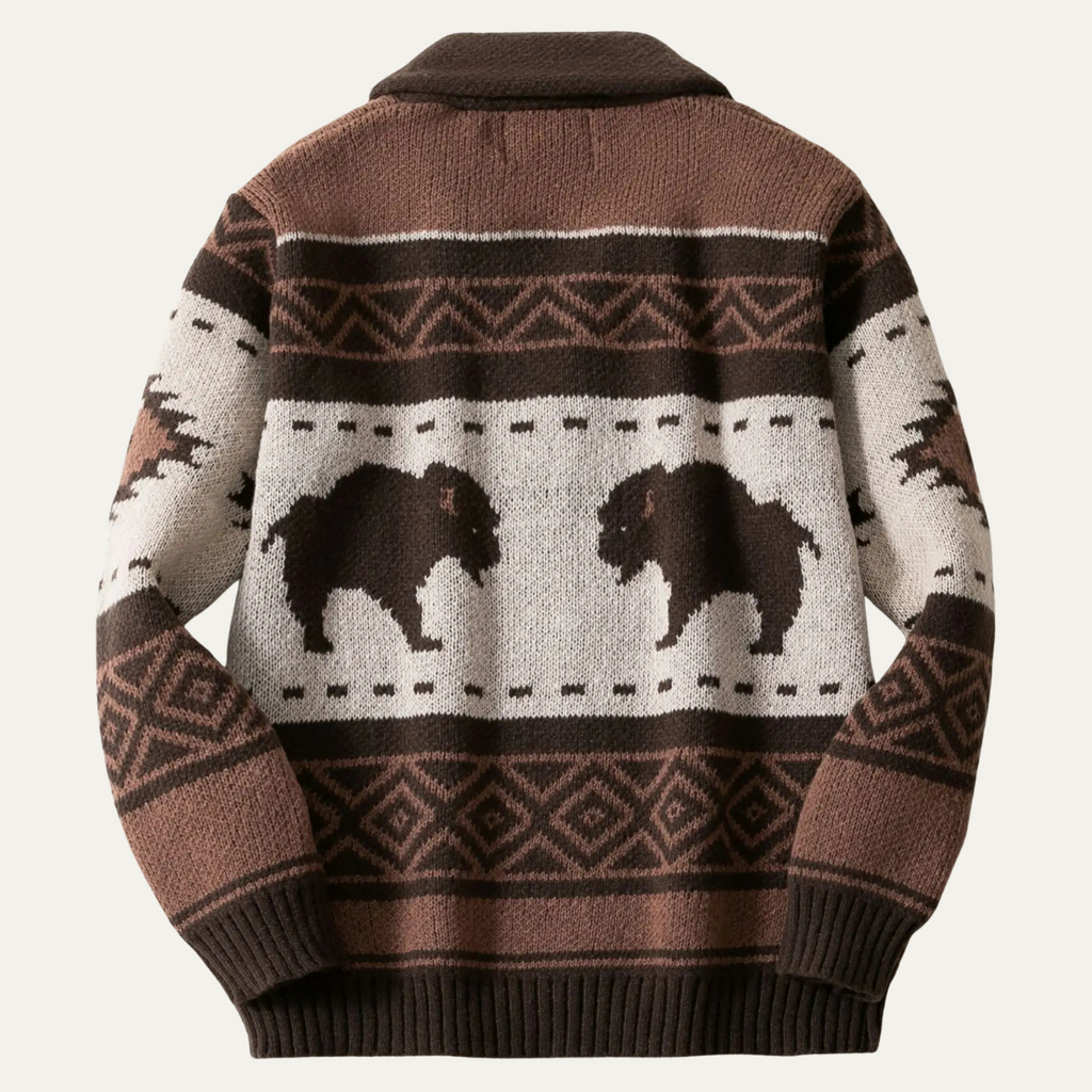 St Andrews Men's Retro Buffalo Print Knit Cardigan, Regular Fit