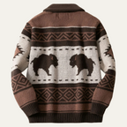 St Andrews Men's Retro Buffalo Print Knit Cardigan, Regular Fit