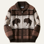 St Andrews Men's Retro Buffalo Print Knit Cardigan, Regular Fit
