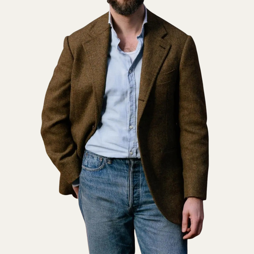 Crotone Men's Single-Breasted Herringbone Wool Tweed Blazer