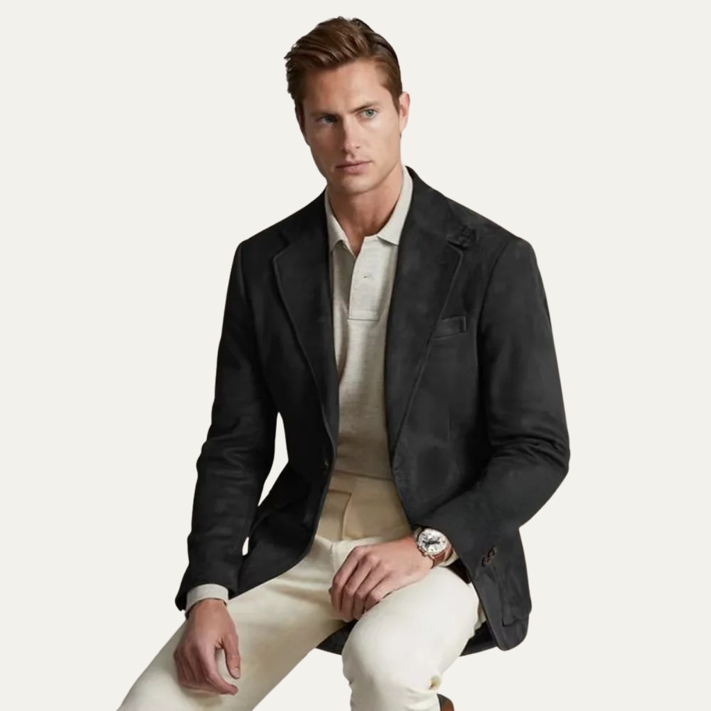 Policoro Men's Suede Single-Breasted Blazer, Notched Lapel