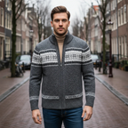 Kingsley Men's Zip-Up Knit Cardigan, Nordic Pattern