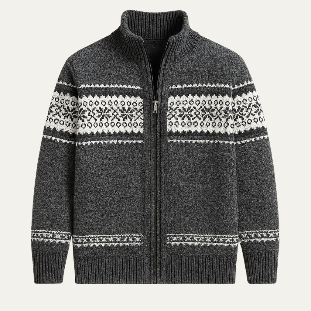 Kingsley Men's Zip-Up Knit Cardigan, Nordic Pattern