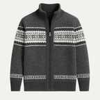 Kingsley Men's Zip-Up Knit Cardigan, Nordic Pattern