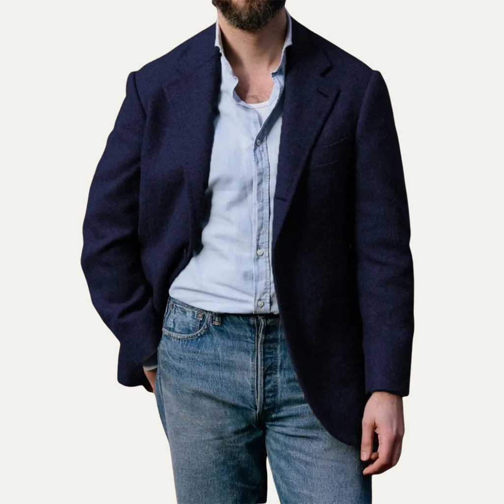 Crotone Men's Single-Breasted Herringbone Wool Tweed Blazer