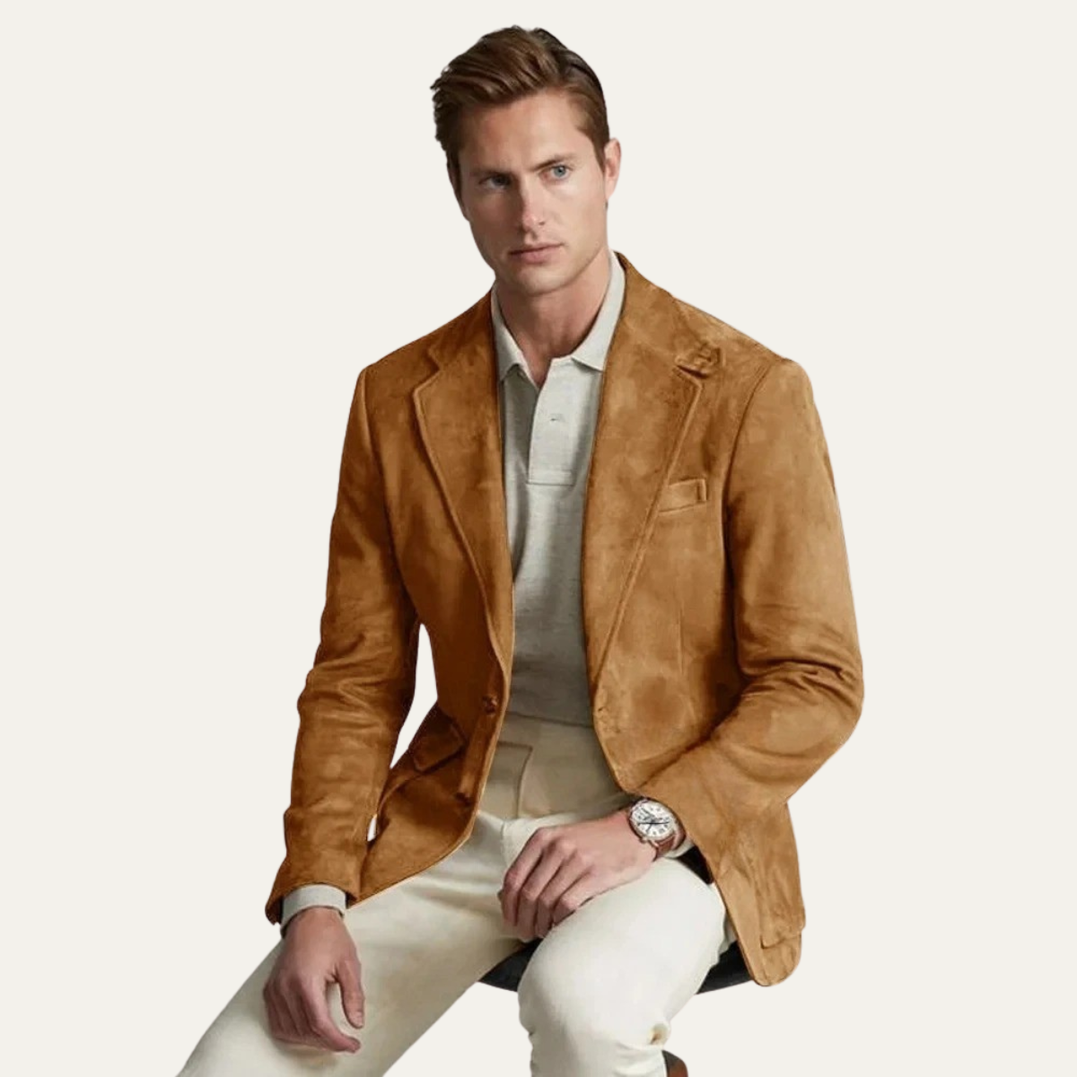 Policoro Men's Suede Single-Breasted Blazer, Notched Lapel