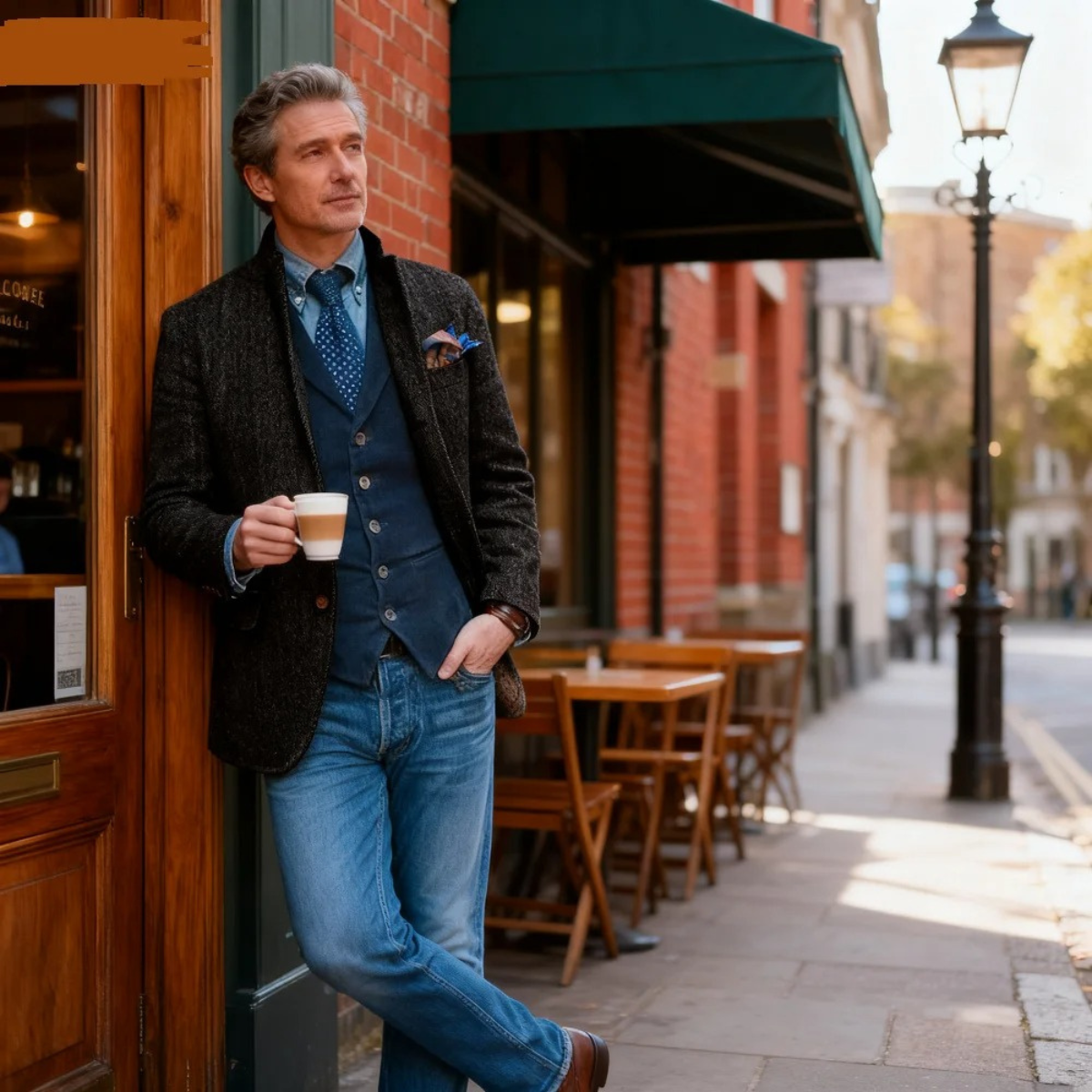 Testaccio Men's Single Breasted Wool Tweed Herringbone Blazer Black