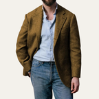 Crotone Men's Single-Breasted Herringbone Wool Tweed Blazer