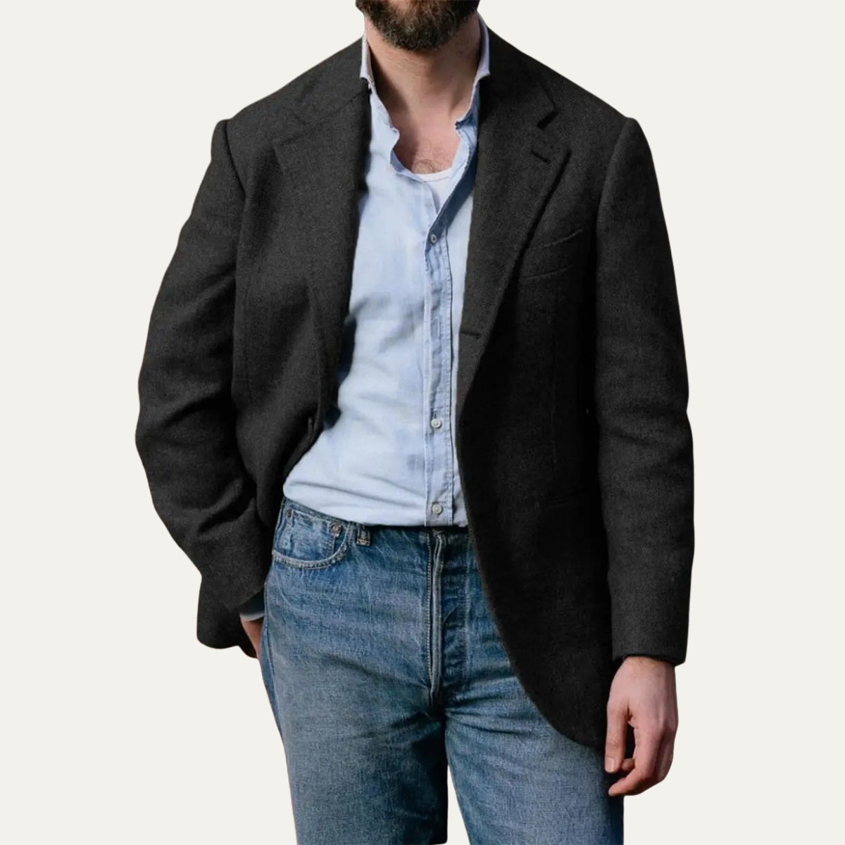Crotone Men's Single-Breasted Herringbone Wool Tweed Blazer