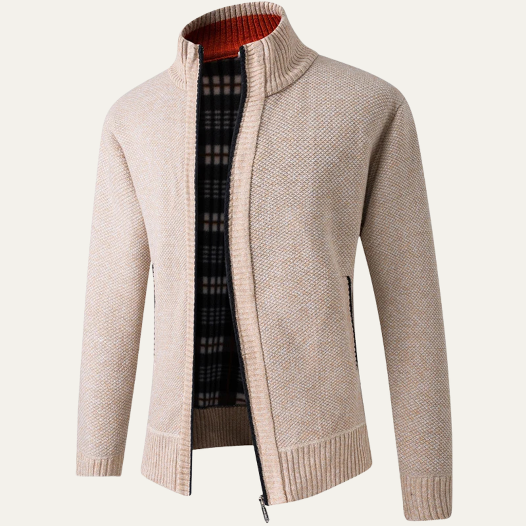 Cala Luna Men's Stand-Collar Knit Zip Cardigan