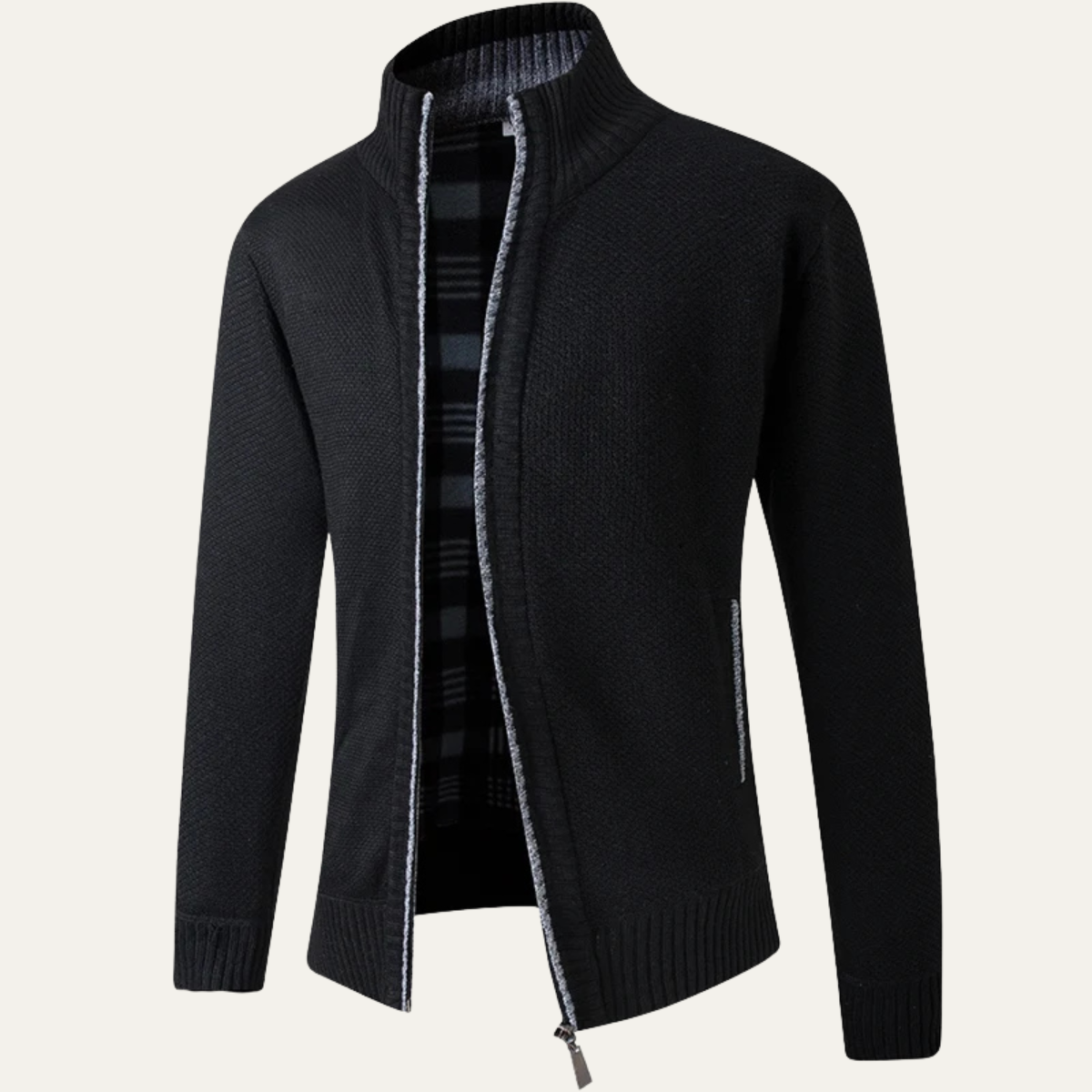Cala Luna Men's Stand-Collar Knit Zip Cardigan