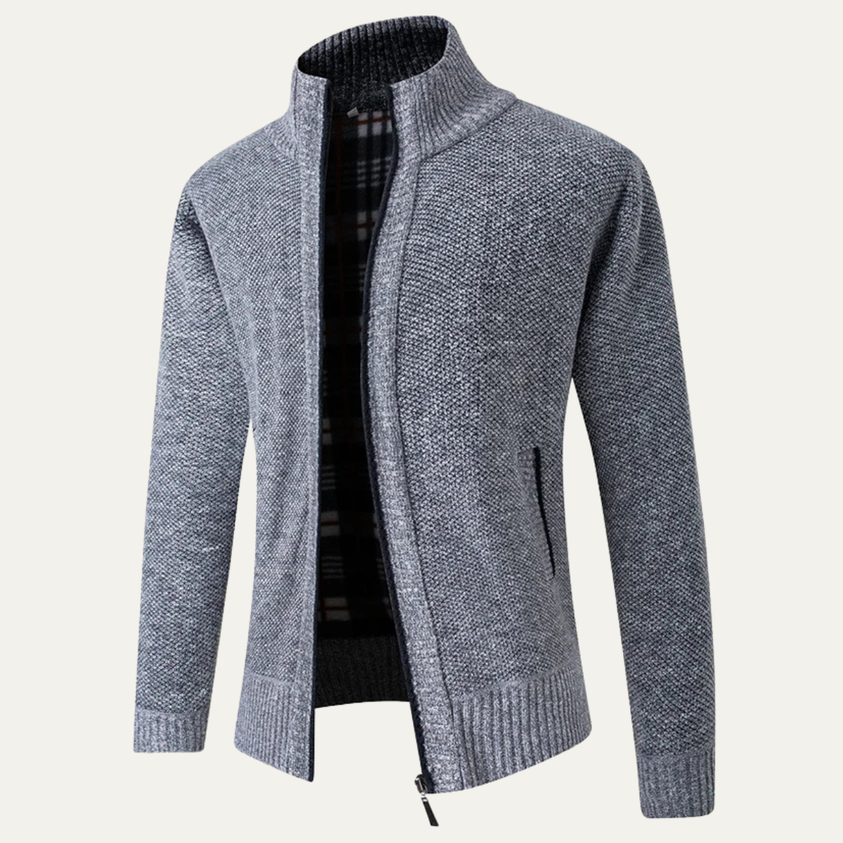 Cala Luna Men's Stand-Collar Knit Zip Cardigan