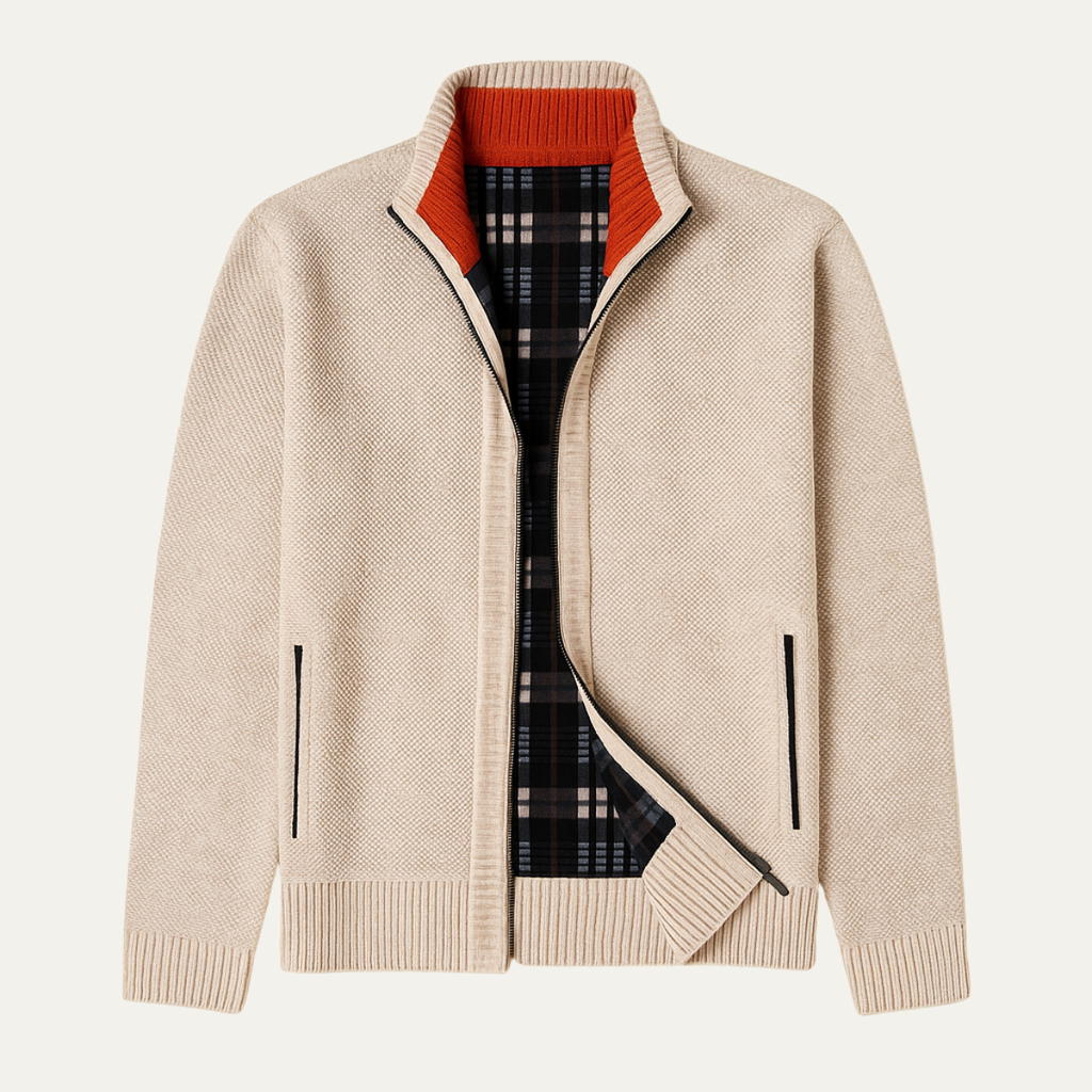 Cala Luna Men's Stand-Collar Knit Zip Cardigan