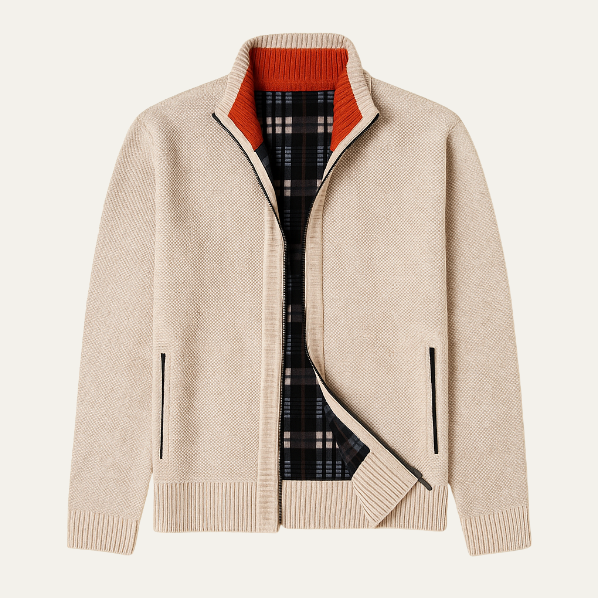 Cala Luna Men's Stand-Collar Knit Zip Cardigan